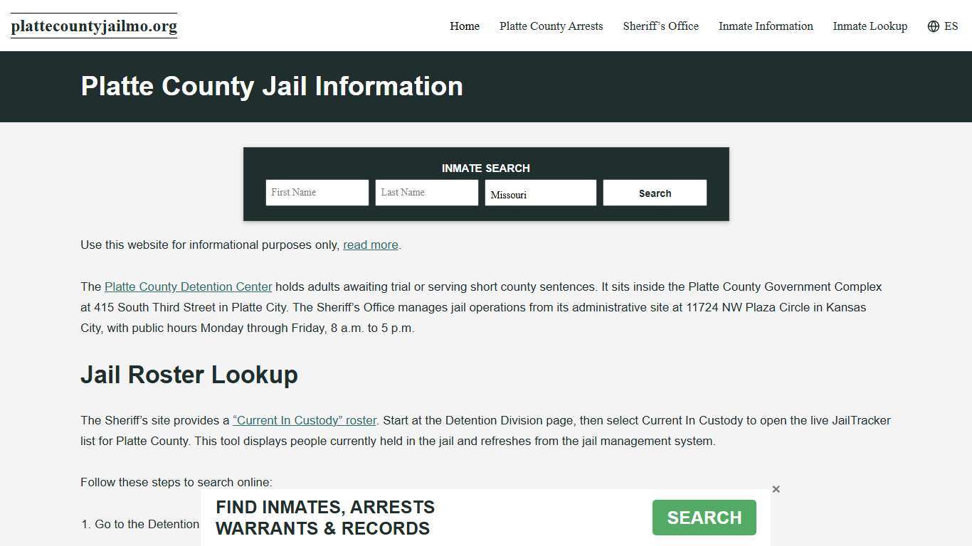 Platte County, MO Jail Roster, Inmate Info